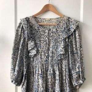 Matta Blue and Cream Sundress with Bishop Sleeves